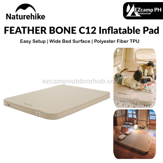 Naturehike FEATHER BONE C12 Inflatable Sleeping Pad Cushion Foam Queen Size Mattress Bed Mat Portable Storage Built-in Air Inflate Deflate Pump