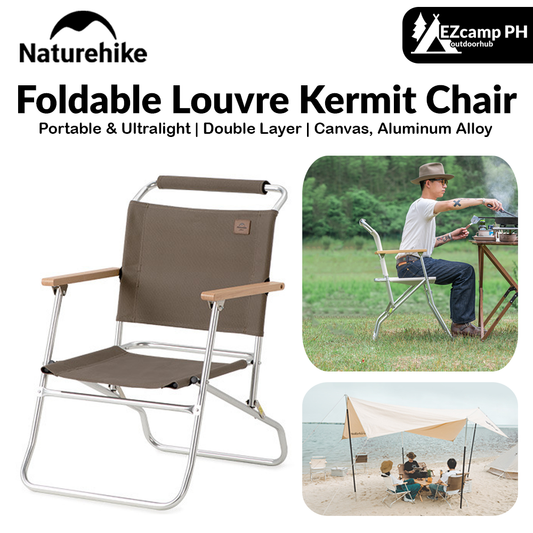 Naturehike Camping Louvre Kermit Portable Folding Chair High Low Foldable Outdoor Seat Ultralight Aluminum Alloy Bracket Canvas Material 120kg Max