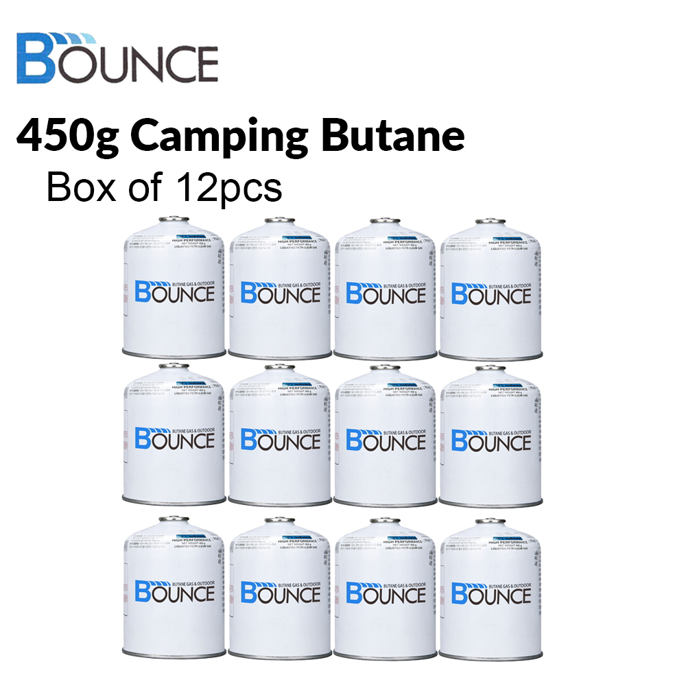 BOUNCE Camping Butane Gas Screw Type Valve 110G 230G 450G Isobutane Fuel Canister Can for Camp Portable Cooking Stove Torch Burner Lamp Lantern Light Original ISO Butane Propane Outdoor Portable