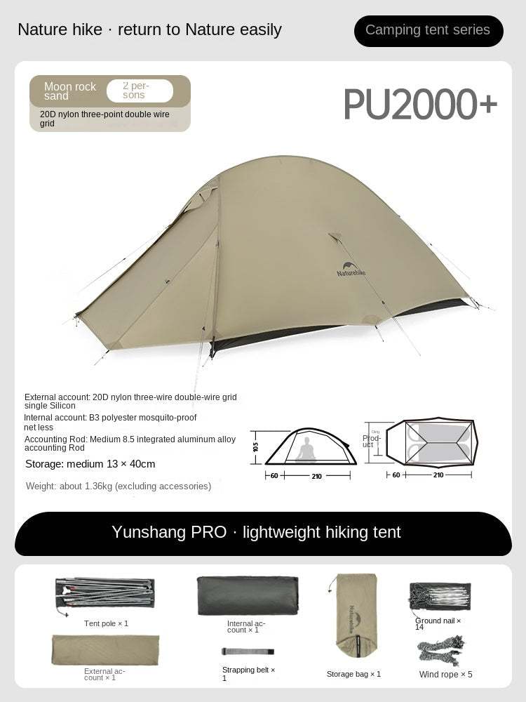 Naturehike CLOUD UP PRO Series Ultralight Camping Tent for 1 and 2 Person Waterproof 20D Nylon and 8 Series Aluminum Alloy Pole 4 Season Tent