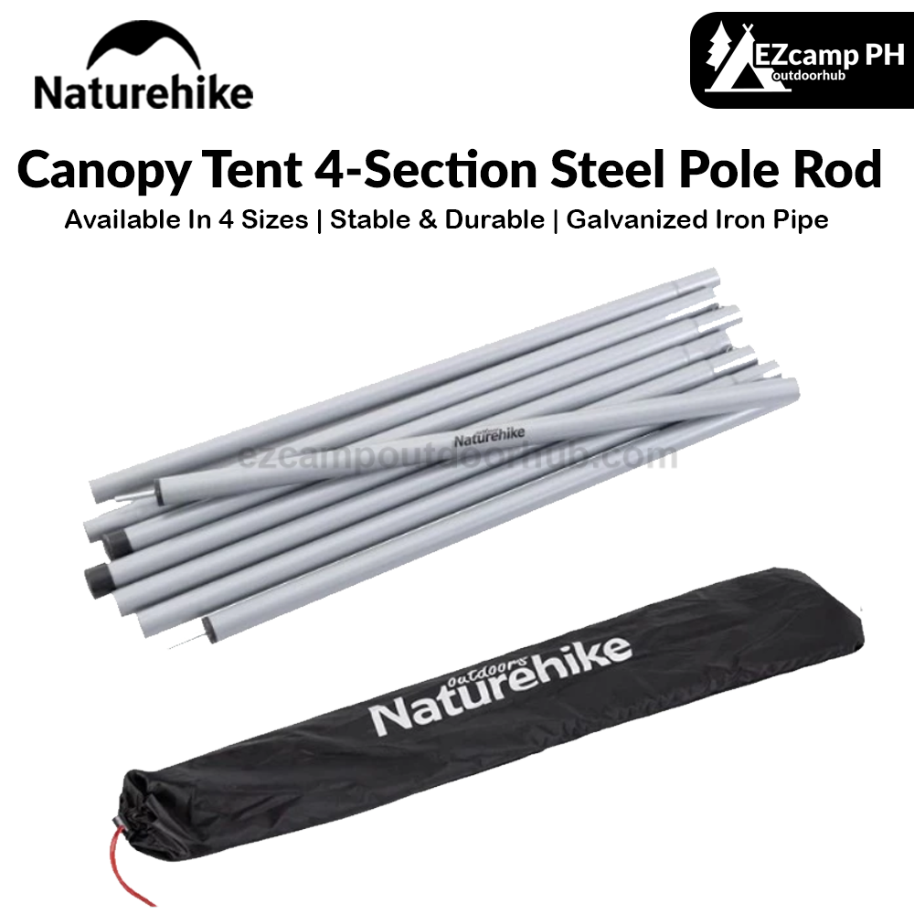 Naturehike 2pcs Set 2M | 2.2M | 2.4M | 2.8M Outdoor Portable Awning Canopy Tarp Tent Steel Iron Pole Rod 4 Section Camp Shelter Folding Support Stick