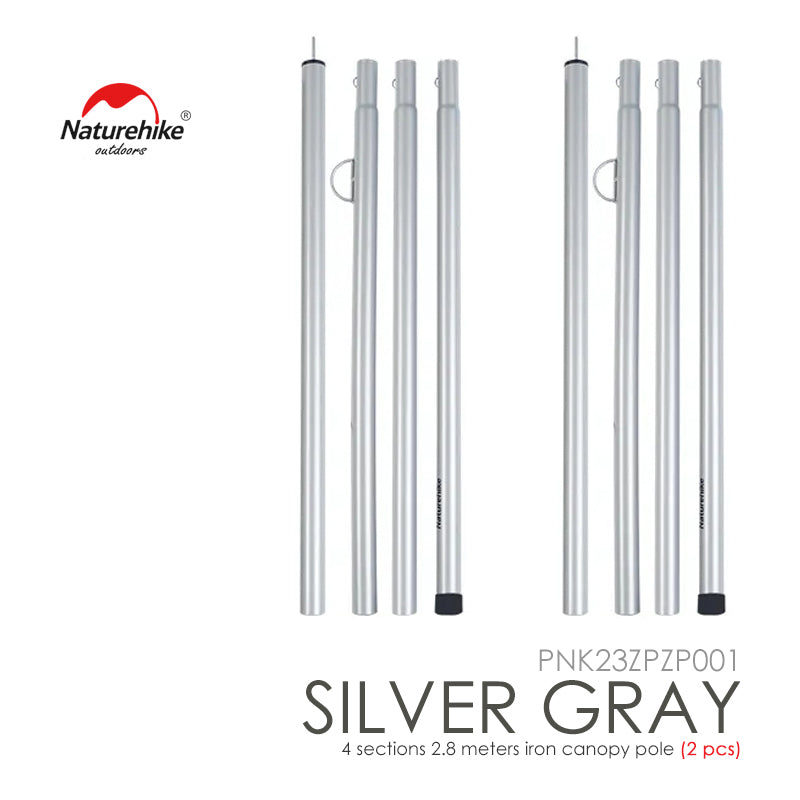 Naturehike 2pcs Set 2M | 2.2M | 2.4M | 2.8M Outdoor Portable Awning Canopy Tarp Tent Steel Iron Pole Rod 4 Section Camp Shelter Folding Support Stick