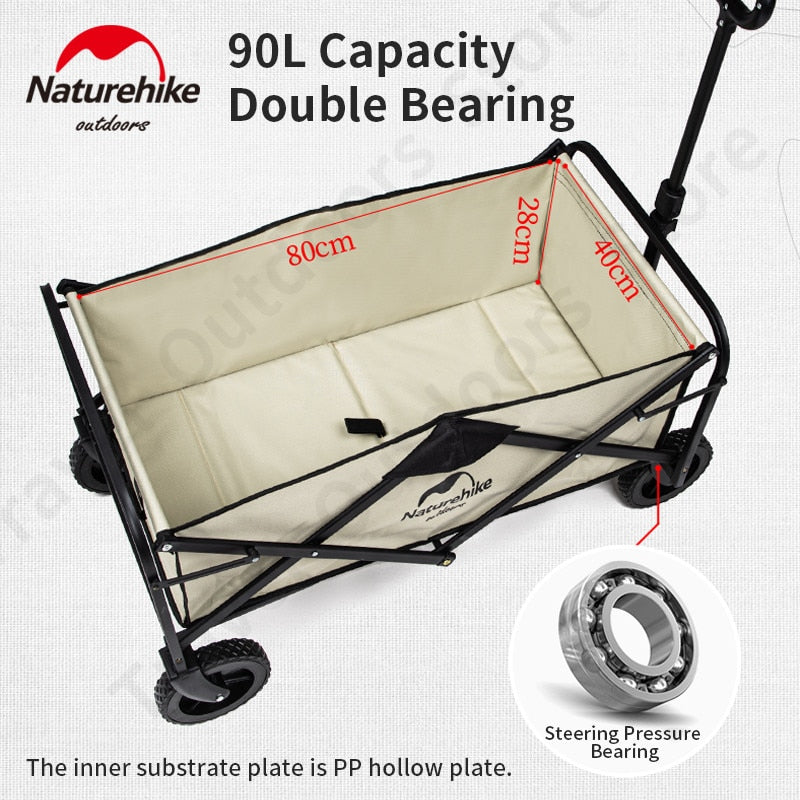Naturehike Foldable Trolley Upgraded Multifunctional Carrying Light Trolley Carry Push Cart With Break Optional Tabletop 4 Wheel Utility Wagon Carrier