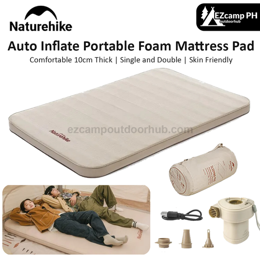 Naturehike Self Inflating Foam Pad 10cm Thick Outdoor Camping Portable Mattress Sleeping Bed Single Double Automatic Inflate Sponge Glamping C10
