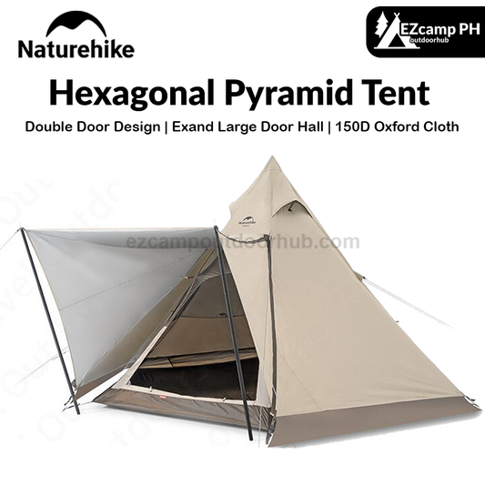 Naturehike RANCH Series Hexagonal Tipi Style Pyramid Camping Tent for 3 to 4 Person with Skirt Waterproof Hexagon 2 Door Hall Outdoor Shelter Bell