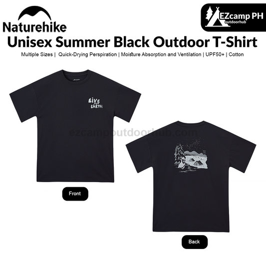 Naturehike Unisex Summer Black Outdoor T-Shirt Casual Camping Pattern Short Sleeved Round Neck Clothing for Men and Women Camping Hiking Travel Picnic Outdoor Premium Cotton Original Nature Hike