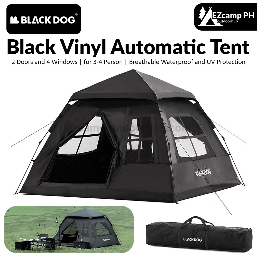 BLACKDOG Black Vinyl Automatic Tent 2 Doors 4 Windows 4 Person Tent Auto Pop Up Fast Setup Poles Waterproof Windproof Outdoor Tent PU Or Vinyl Coated Beige
