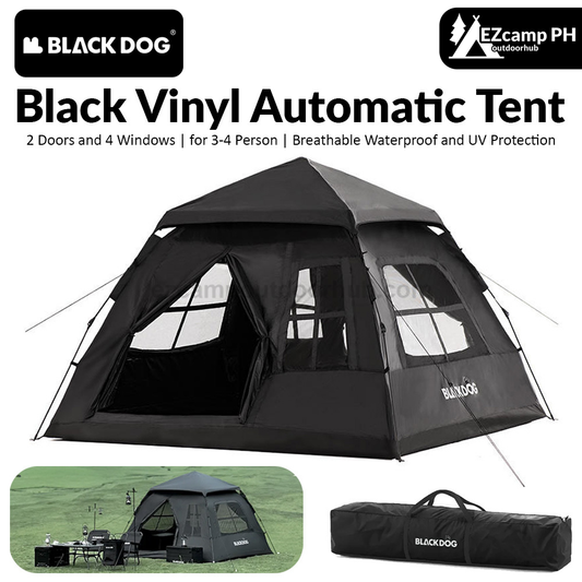 BLACKDOG Black Vinyl Automatic Tent 2 Doors 4 Windows 4 Person Tent Auto Pop Up Fast Setup Poles Waterproof Windproof Outdoor Tent PU Or Vinyl Coated Beige