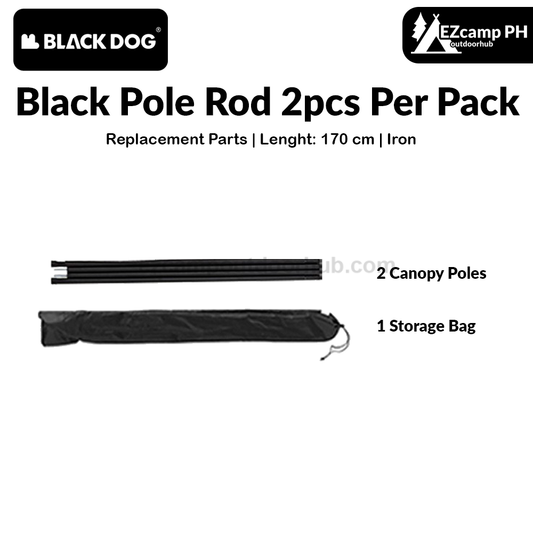 Blackdog Tarp Canopy Awning Tent Steel Black Pole Rod 2pcs Per Pack with Storage Bag 170cm Length 19mm Diameter Heavy Duty Original Black Dog
