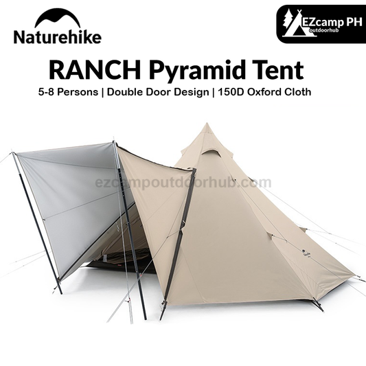 Naturehike RANCH Pyramid Tent Portable 5-8 Persons Premium Octagonal Family Shelter With Skirt Camping Tent Glamping 150D Oxford Cloth Waterproof