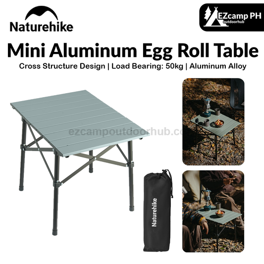 Naturehike Mini Aluminum Egg Roll Table Portable Ultralight Folding Camping Hiking Outdoor Table 50kg Max Load Cross Structure Design 6063 Aluminum Alloy