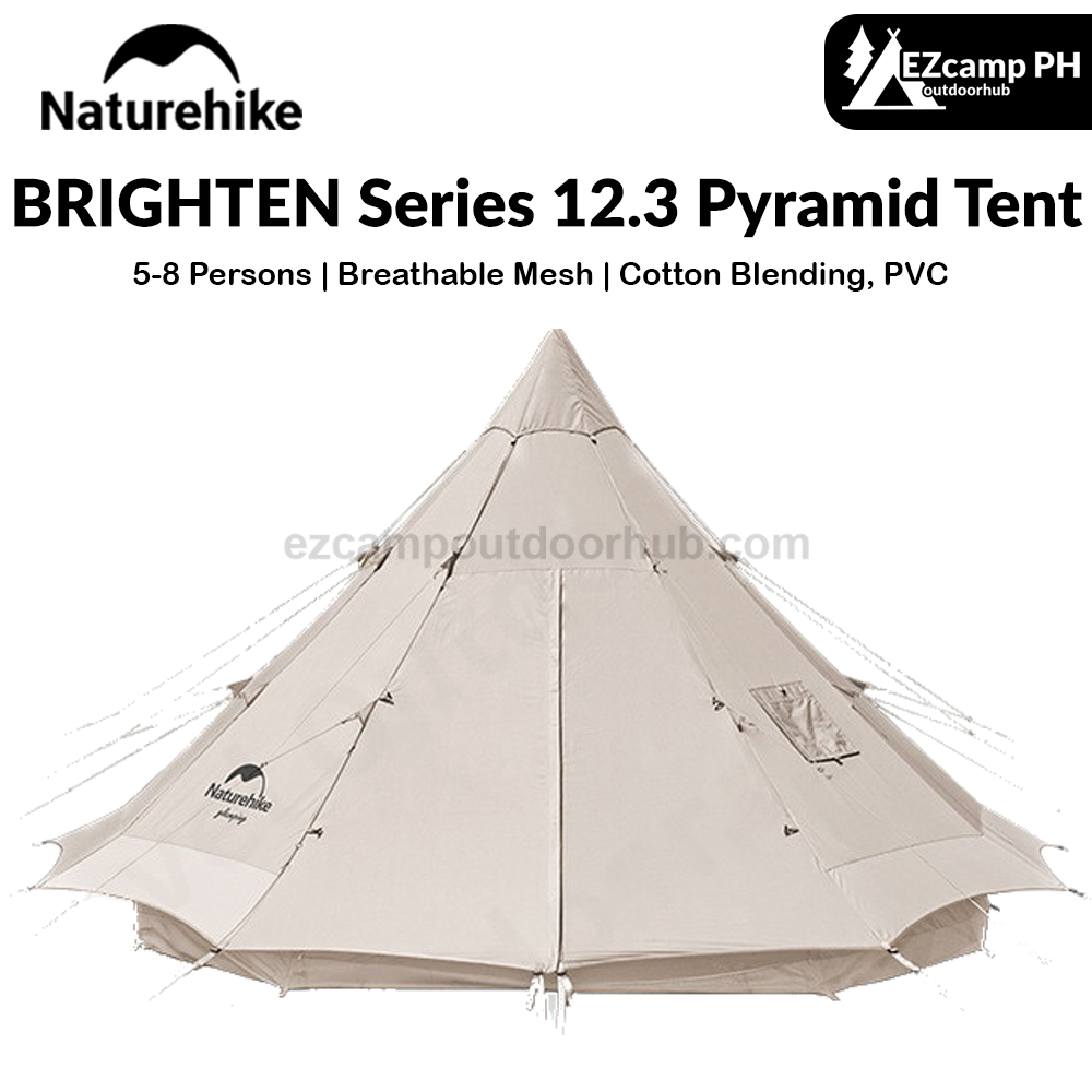 Naturehike BRIGHTEN Series 12.3 Pyramid Tent Blended Cotton Bell Camping Tent 12.3m² Large Family Group Luxury Shelter for 5 to 8 Person Tipi Tepee