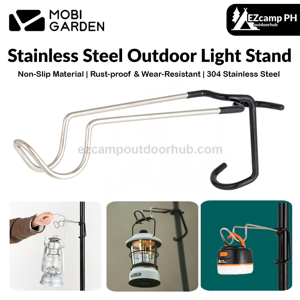 Mobi Garden Stainless Steel Outdoor Light Stand Portable Ultralight Lantern Lamp Hook Holder Pole Bracket Multifunctional Hanging Storage Rack Camping