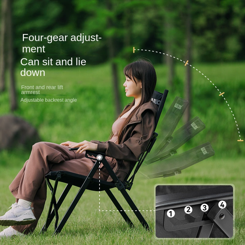 BLACKDOG Reclining High-Back Folding Chair Portable Foldable Black Camping Chair 4 Level Recliner 120kg Max Load Travel Picnic Seat 600D Oxford Cloth