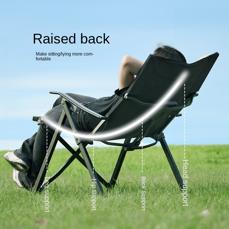 BLACKDOG Reclining High-Back Folding Chair Portable Foldable Black Camping Chair 4 Level Recliner 120kg Max Load Travel Picnic Seat 600D Oxford Cloth