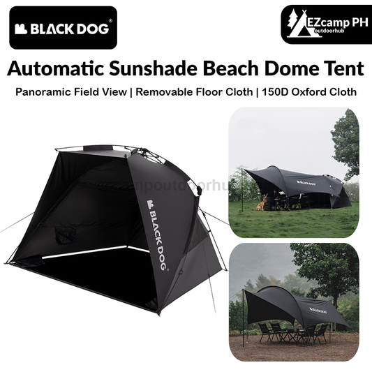 BLACKDOG Black Automatic Sunshade Beach Dome Tent Outdoor Canopy Fast Build UPF50+ Sunscreen Vinyl Coated Camping Picnic Fishing for 2-3 Person Waterproof PU3000mm Black Dog