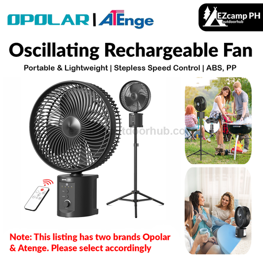 OPOLAR | ATEnge Oscillating Rechargeable Fan w/Remote Super Strong 7 Speeds 2 in 1 Unique Design 20000mAh (2*10000mAh) 10 Inch Cordless Battery Operated Fan
