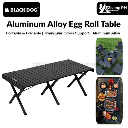 BLACKDOG Aluminum Alloy Egg Roll Table Portable Folding Camping Coffee Dining Table Outdoor Hiking Picnic Beach Foldable Board Triangular Cross Support