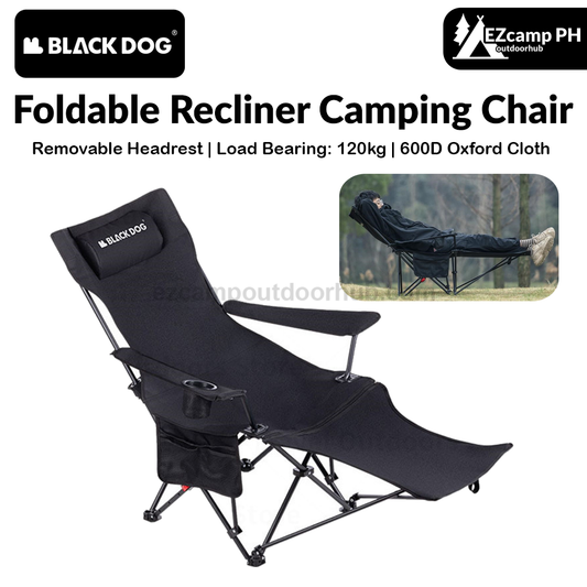 BLACKDOG Foldable Recliner Camping Chair Portable Lunch Break Balcony Home Leisure Sitting And Sleeping Chair With Pillow 4-Speed Adjustable Dual-Use Nap Lazy Outdoor Beach Chair Black Dog
