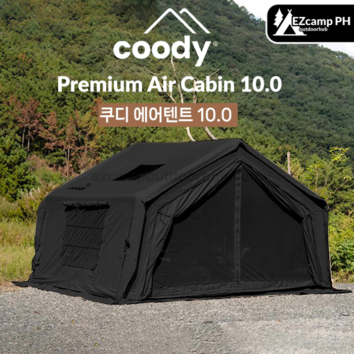 Coody AIR Cabin 10.0 Premium 4-6 Persons Inflatable Tent Blended Cotton PVC Air Pole Black Vinyl Coated Rain Cover Sunscreen 4 Season Rainproof Ridge Tent