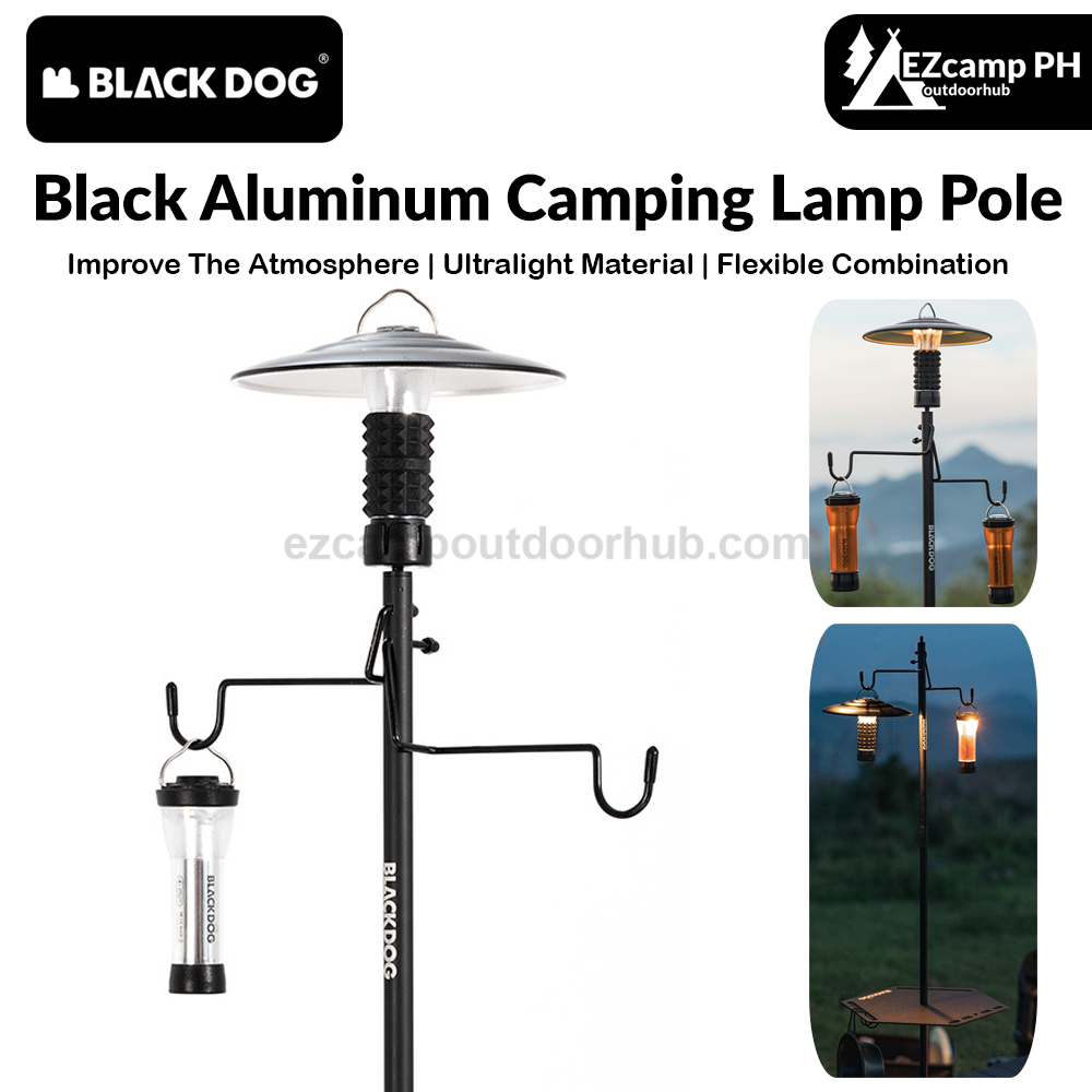 BLACKDOG by Naturehike Black Aluminum Lamp Post Portable Outdoor Camping 4 Section Light Pole Optional Hexagon Tray Ultralight Lantern Holder Bracket