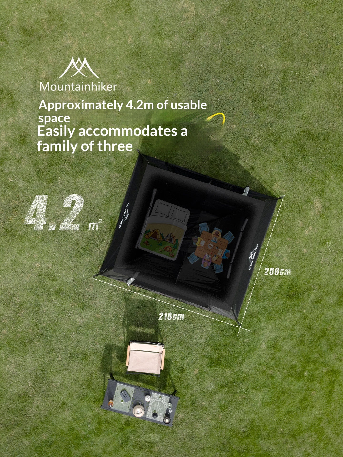 Mountainhiker Fast Fully Automatic Tent Portable Lightweight 2-3 Persons Foldable Entry Level Quick Open Camping Tent Silver Coated Thickened Sunscreen Waterproof PU1500mm Outdoor