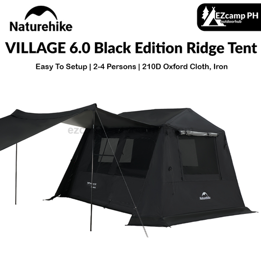 Naturehike VILLAGE 6.0 Black Edition Ridge Tent 2-4 Person Cabin Style Automatic Tent 2026 Gen 2 Spacious Space 210D Oxford Cloth Outdoor VILLAGE 6