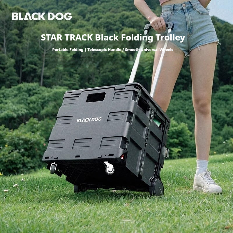 BLACKDOG Black Folding Trolley Portable Lightweight 30-50L Capacity Storage Box Cart With Wheels Pushing Cart Pull Rod Shopping Camping Equipment