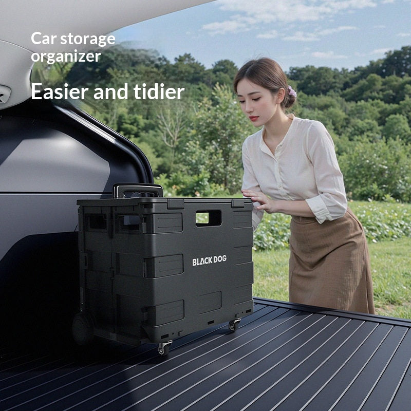 BLACKDOG Black Folding Trolley Portable Lightweight 30-50L Capacity Storage Box Cart With Wheels Pushing Cart Pull Rod Shopping Camping Equipment