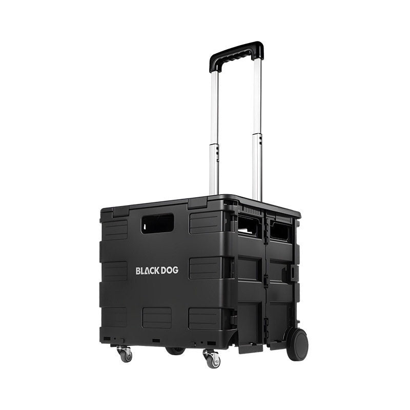 BLACKDOG Black Folding Trolley Portable Lightweight 30-50L Capacity Storage Box Cart With Wheels Pushing Cart Pull Rod Shopping Camping Equipment