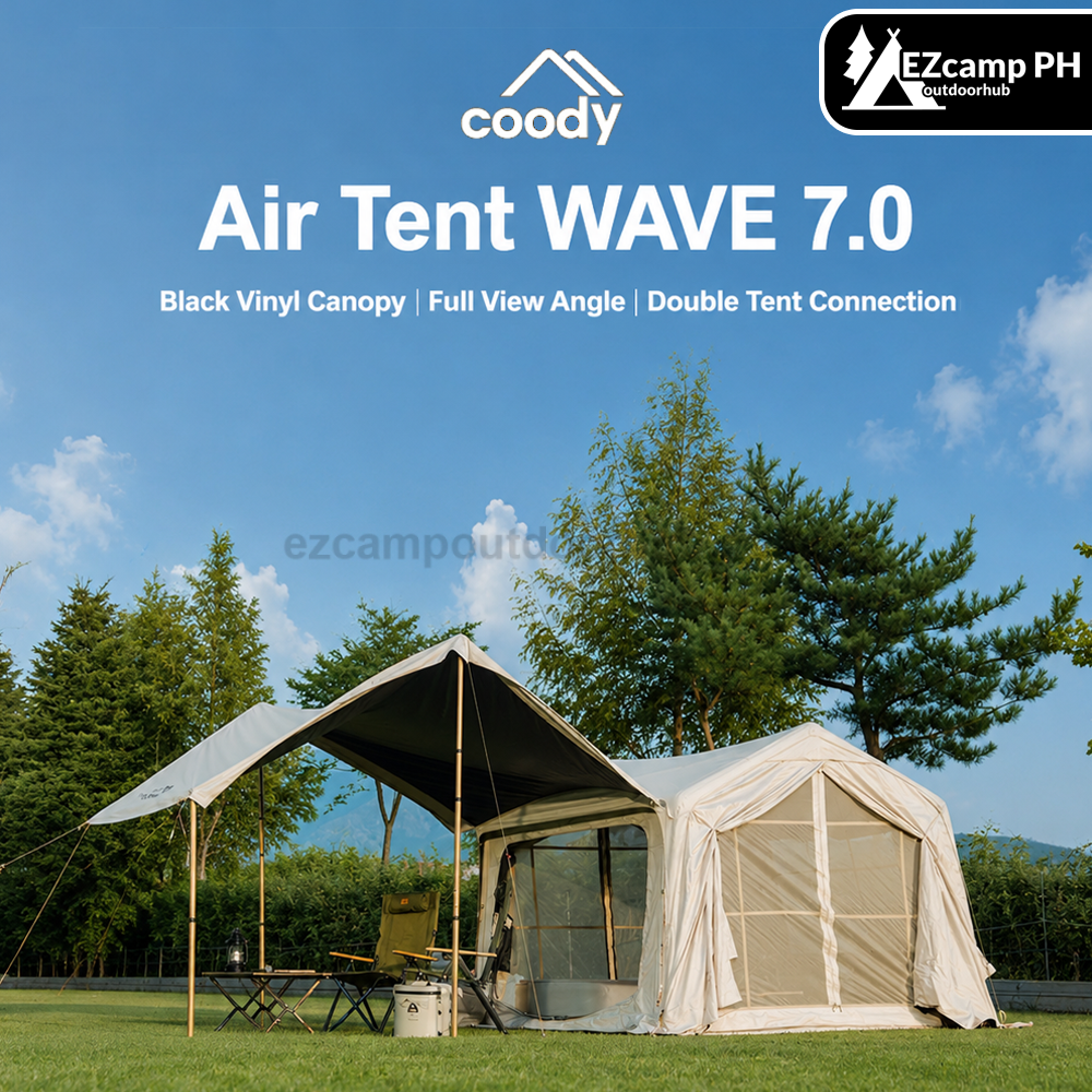 Coody Air Tent WAVE 7.0 4-6 Person Air Inflatable Tent 210D Blended Cotton PVC Air Pole Black Vinyl Coated Sunscreen Waterproof Extended Canopy GEMINI STAR