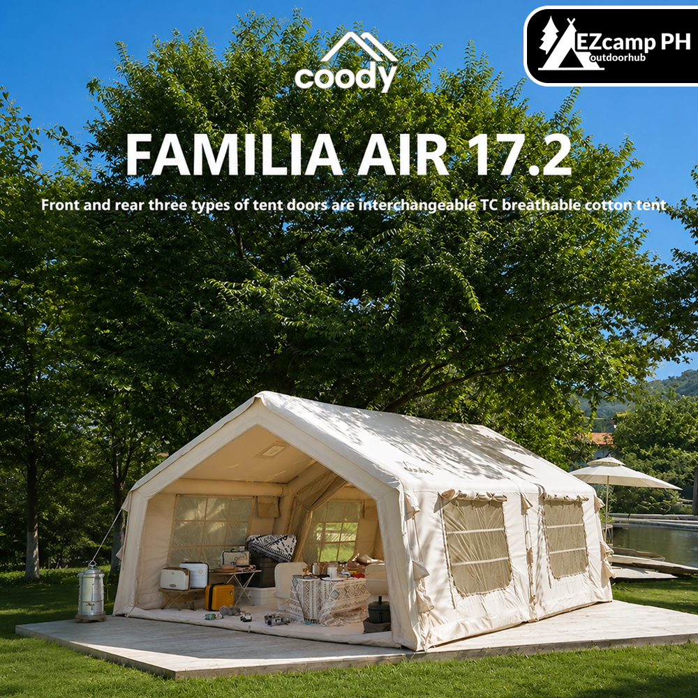 Coody FAMILIA AIR 17.2 Premium Cabin Inflatable Tent 6-8 Persons Extra Large 17.2m² Interior Space Waterproof Blended Cotton Black Vinyl Coated
