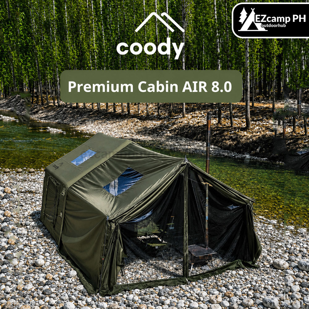 Coody Premium Cabin AIR 8.0 Air Inflatable Tent 4-6 Person 8m² Interior Space Blended Cotton Waterproof Outdoor Black Vinyl Coated Sunscreen