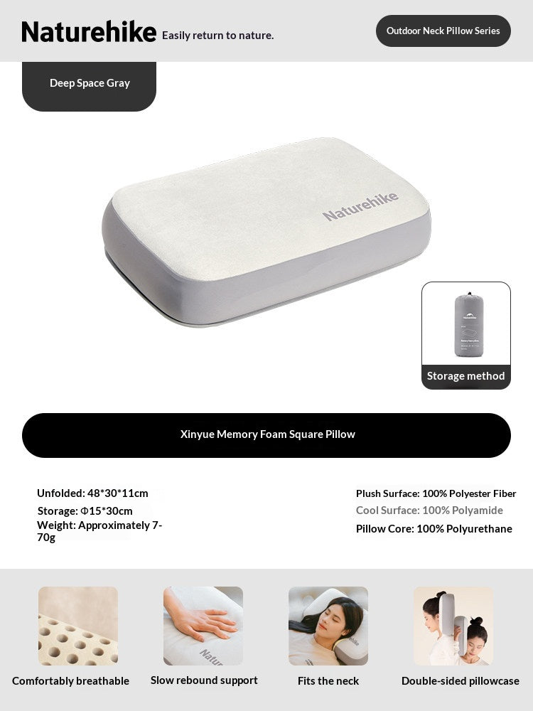 Naturehike Soft Memory Foam Sponge Pillow Portable Ultralight Thickening Slow Rebound Cushion Tent Pillow Core Camping Comfort Nap Sleep Pillows Hiking Picnic Beach Travel Original Nature Hike