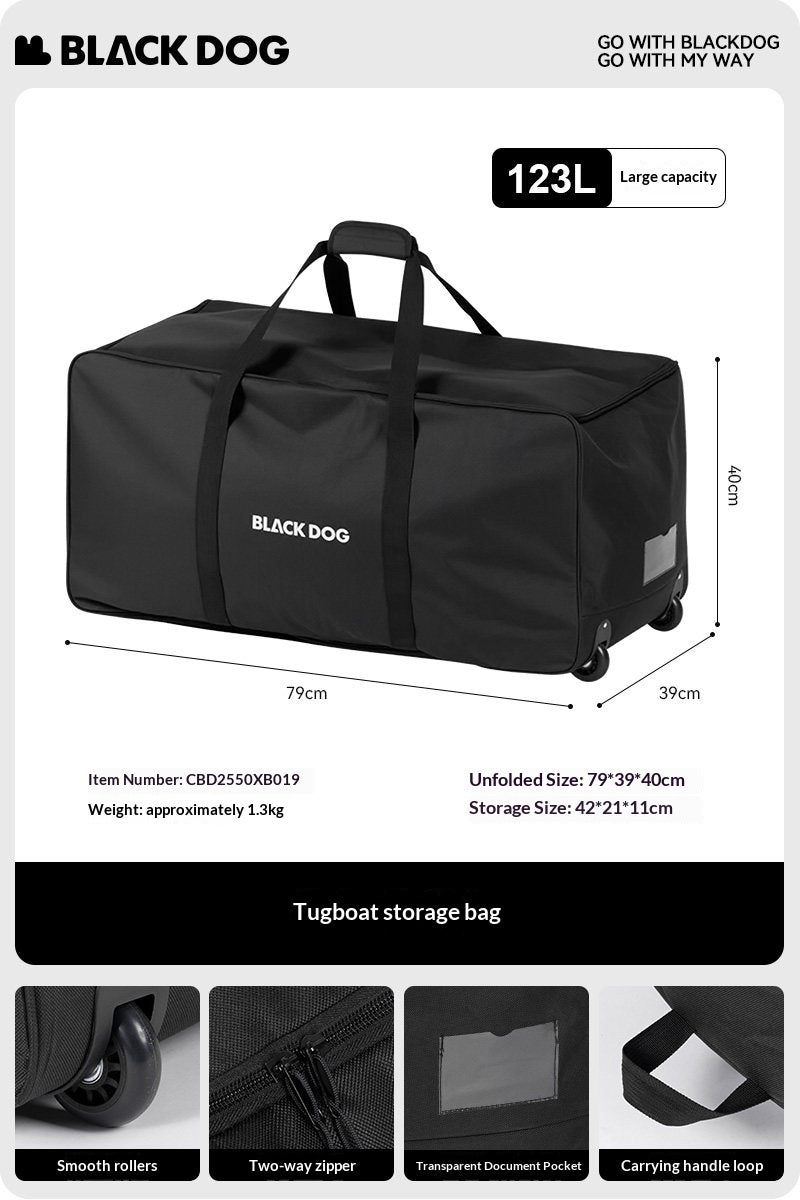 Blackdog Rolling Duffel Storage Bag Portable Folding 88L/123L Capacity PVC Roller Wheel Carry Utility Bag Compact Storage Outdoor Camping Equipment