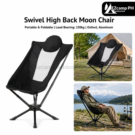 Swivel High Back Moon Chair Portable Ultralight Aluminum Frame Folding 360 Rotating Chair 150kg Max Load Camping Outdoor Travel