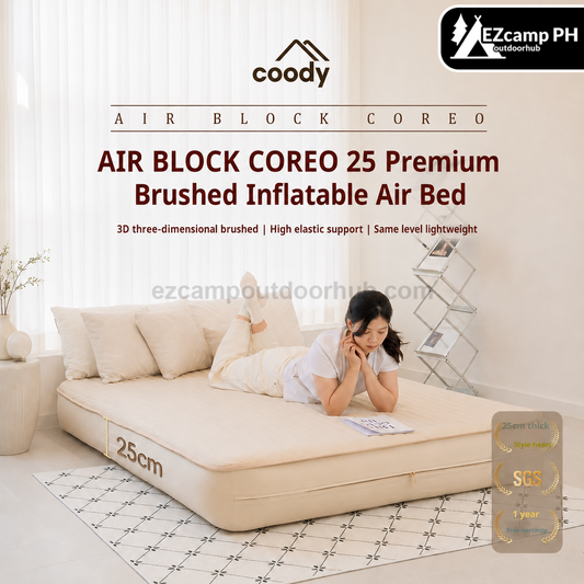 Coody AIR BLOCK COREO 25 Premium Brushed Inflatable Air Bed Portable Mat Mattress High Elasticity Support 3D Textured Surfaces Outdoor Camping Home