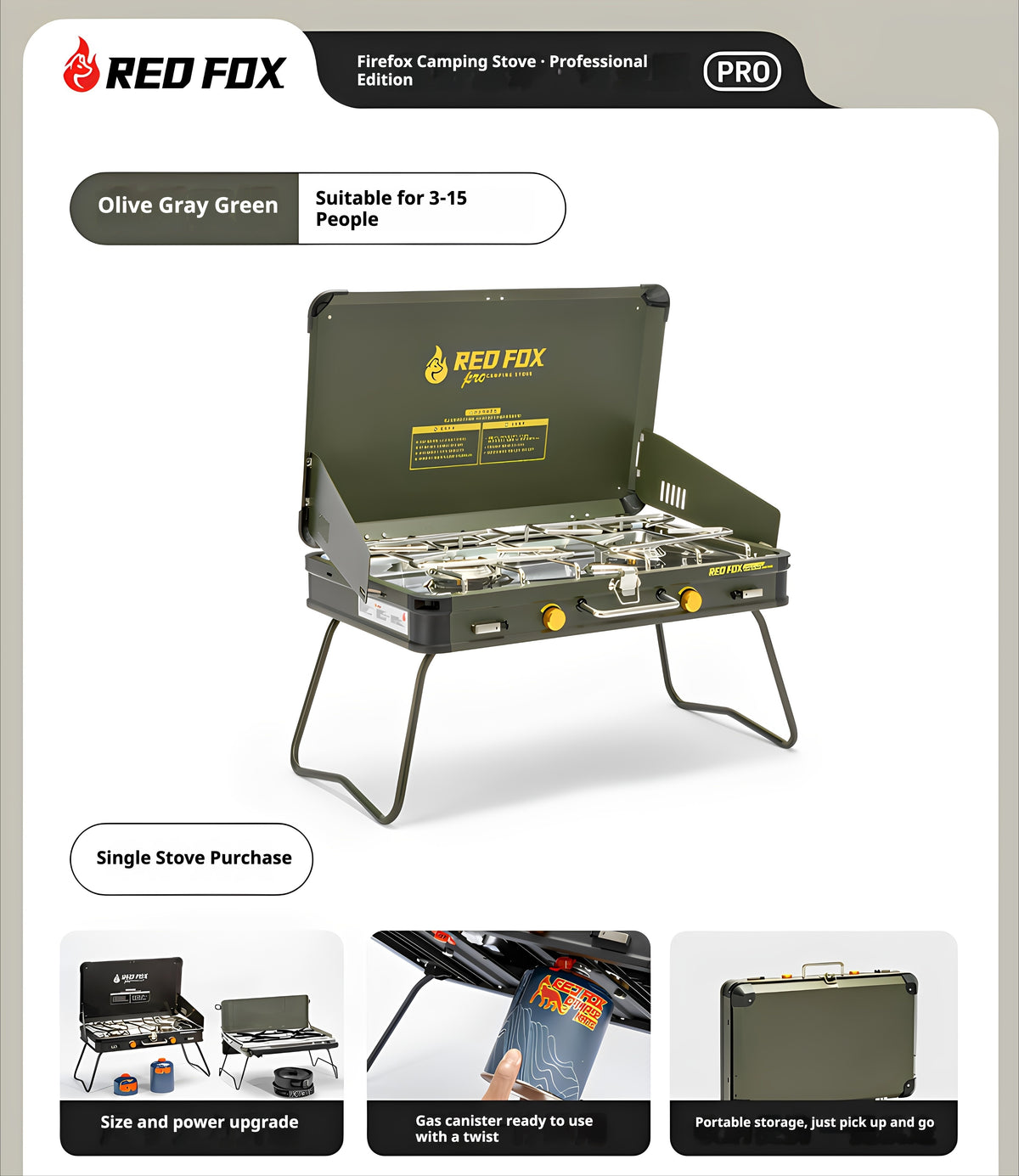 Redfox FIREFOX PRO Double Stove Portable Foldable Premium Split Dual Butane Canister Cassette Stove With Windshield Outdoor Camping Aluminum Alloy