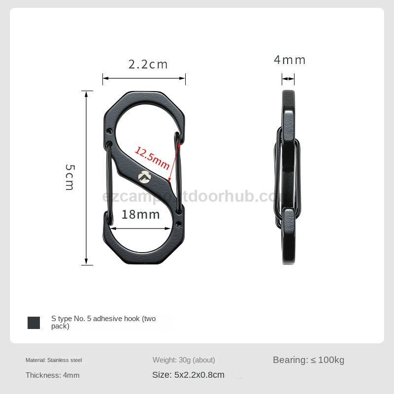 Campingmoon S-Shape Carabiner Double Hook Outdoor Camping Hiking Equipment Tool Tent Accessories SS-5 SS-7 2pcs Pack Set 5/7cm Stainless Steel Keychain Hanging up to 150kg Max Load Heavy Duty Original