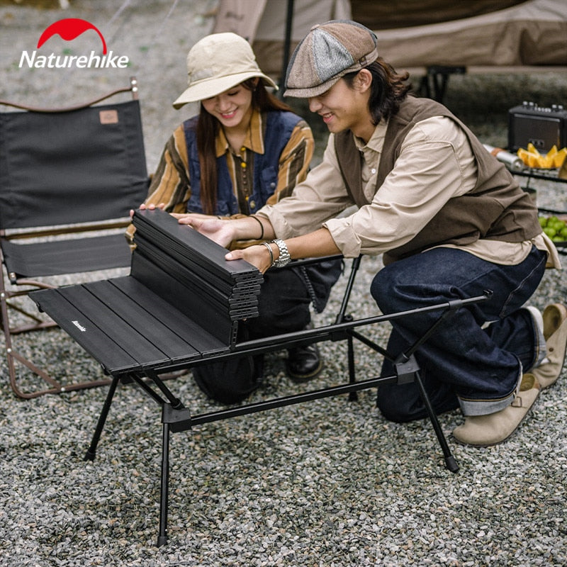 Naturehike FT12 Black Aluminum Egg Roll Camping Portable Folding Table 3 Level Height Adjustable up to 30kg Max Load Foldable Lifting Table
