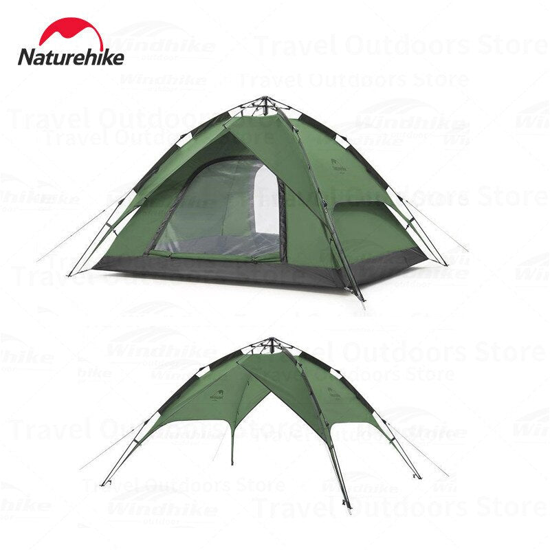 Naturehike Automatic Pop Up Camping Tent Fast Quick Build 3 and 4 Person Dome Style 210D Polyester Waterproof 3000mm Instant Auto Outdoor Shelter Nature Hike Original Heavy Duty