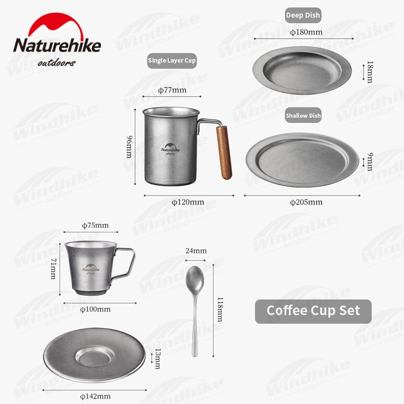 Naturehike Stainless Steel Retro Tableware Set Outdoor Portable Lightweight Vintage Style Plate Dish Cup Mug Coffee Tea Set Camping Hiking Picnic BBQ Dining Travel Utensil Heavy Duty Original Nature Hike
