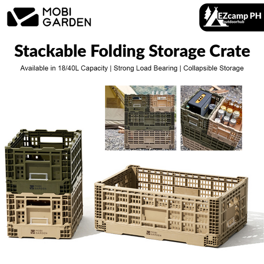 Mobi Garden Stackable Folding Basket Tray Collapsible Outdoor Camping Portable Storage Container 18/40L Small Large PP Food Grade Material Camp Kitchen Organizer Foldable Box Crate Mobigarden
