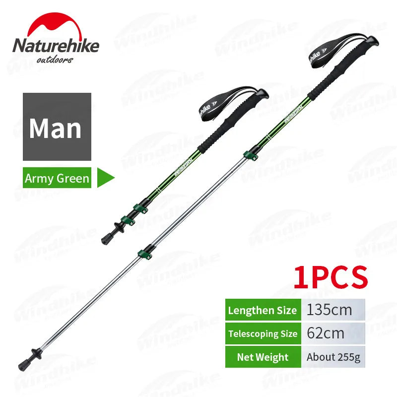 Naturehike ST01 v2 Aluminum Alloy Hiking Trekking Pole Rubber Tip Ultralight Heavy Duty Walking Trek Stick Telescopic Retractable Rod Upgraded