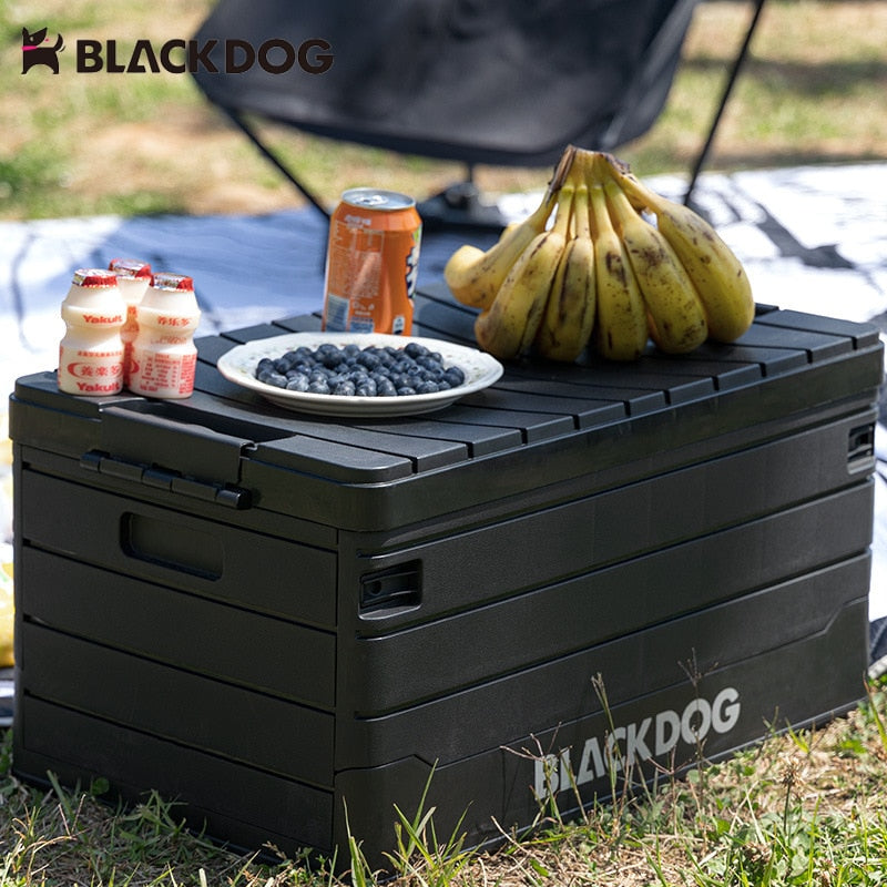 BLACKDOG PP Foldable Storage Box Portable 60L Capacity Collapsible Camping Container Outdoor With Tabletop Board Hiking Picnic Beach Travel Heavy Duty Original Black Dog