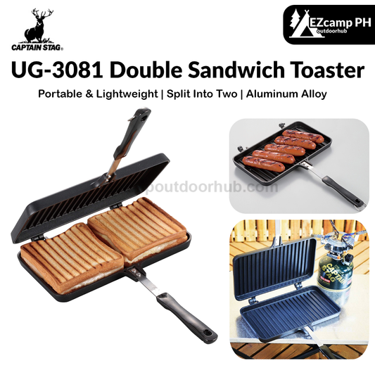 CAPTAIN STAG UG-3081 Double Sandwich Toaster Portable Lightweight Cast Iron Aluminum Loaf Bread Griller Fry Toast Grill Pan Outdoor Camping Cookware