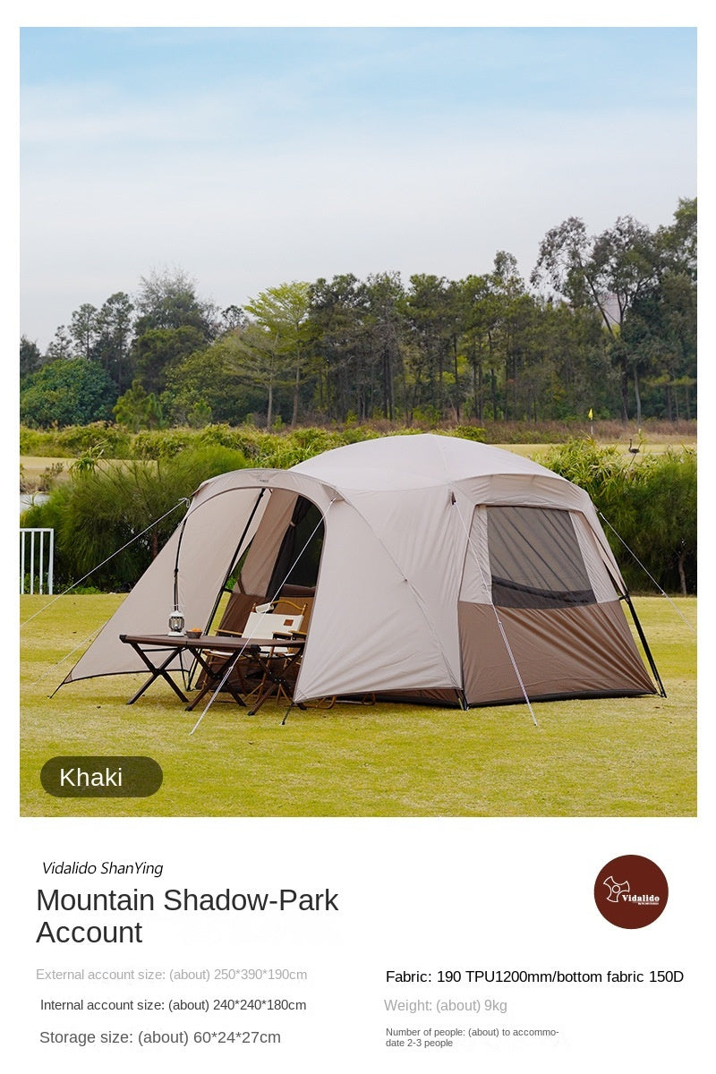 Vidalido MOUNT SHADE Camping Tent For 2-3 Person Summer Breathable Tent Large Internal Space 4 Sided Ventilation 190T TPU Waterproof PU1200mm Outdoor Park Camping