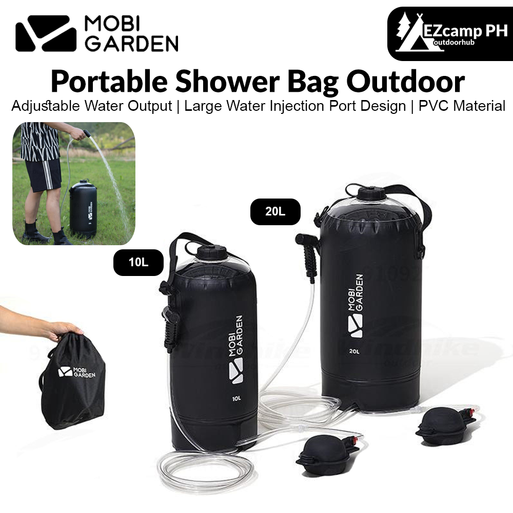 MOBI GARDEN Portable Shower Bag Outdoor 10L/20L Large-Capacity Foot-Operated Air Pump Shower Bath Camping Water Bag Simple Solar Heating Bag Camping Hiking Picnic Travel Heavy Duty Original MobiGarden