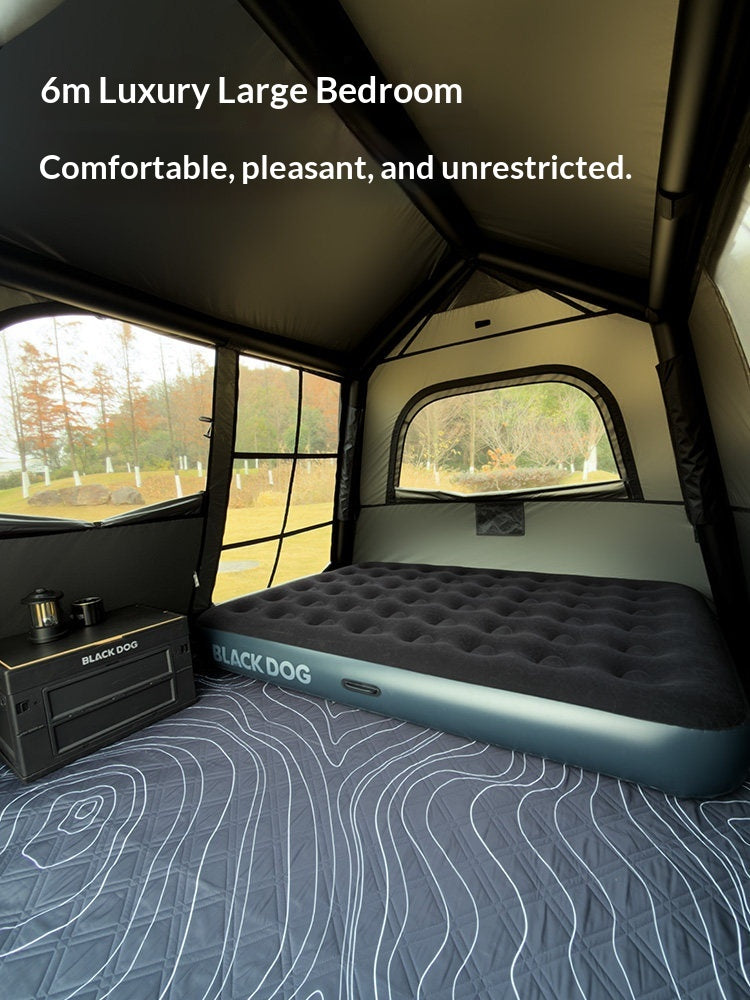 Blackdog MOUNT HAVEN AIR PRO Inflatable Tent Fast Build Cabin Style Shelter 4-5 Persons PVC Air Pole Waterproof Black Vinyl Coated Sunscreen Outdoor