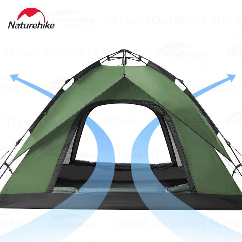 Naturehike Automatic Pop Up Camping Tent Fast Quick Build 3 and 4 Person Dome Style 210D Polyester Waterproof 3000mm Instant Auto Outdoor Shelter Nature Hike Original Heavy Duty